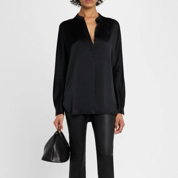 NWOT Women’s Vince Silk Band-Collar Blouse in Black SZ XS - Picture 1 of 8
